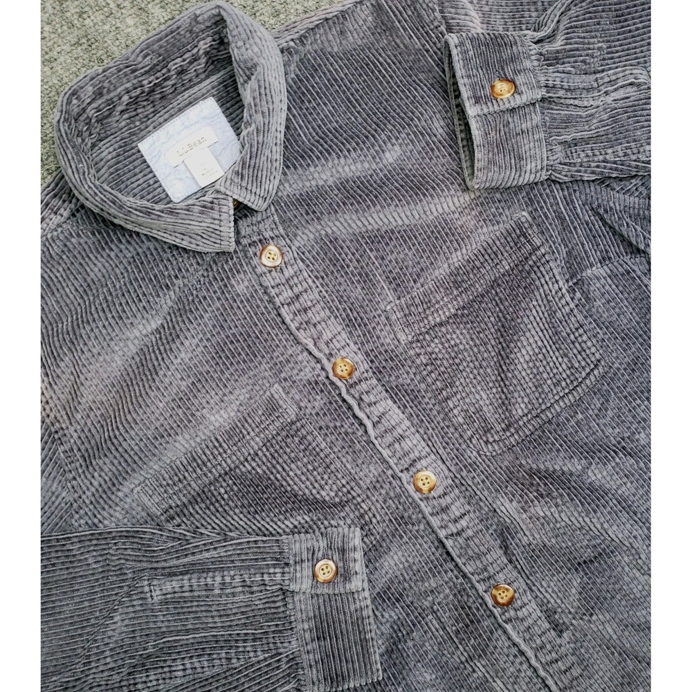 LL Bean Shacket Womens Medium Tall Whale Corduroy Jacket Shirt Blue